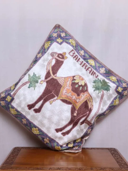 Brown Camel Chain Stitch Cushion  Cover 16*16 | Barzul Collection