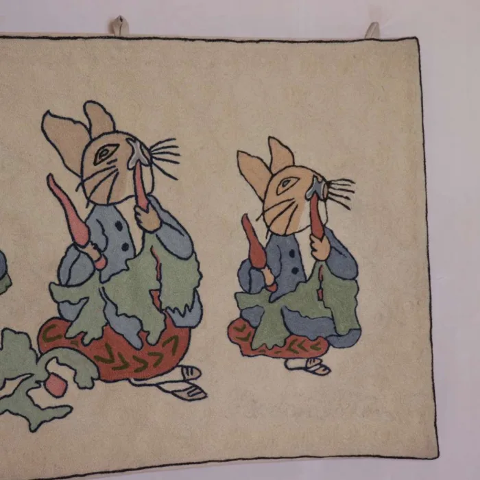 Elegant Handmade Dusoot Cotton Wall Hanging with Rabbit Eating Carrot Woolen Thread Work (3x2 ft) - Image 2