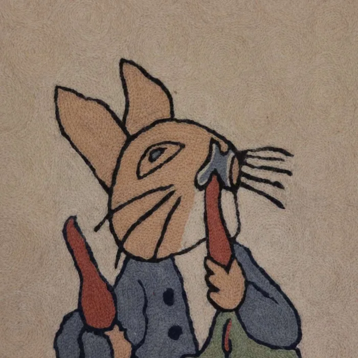 Elegant Handmade Dusoot Cotton Wall Hanging with Rabbit Eating Carrot Woolen Thread Work (3x2 ft) - Image 3