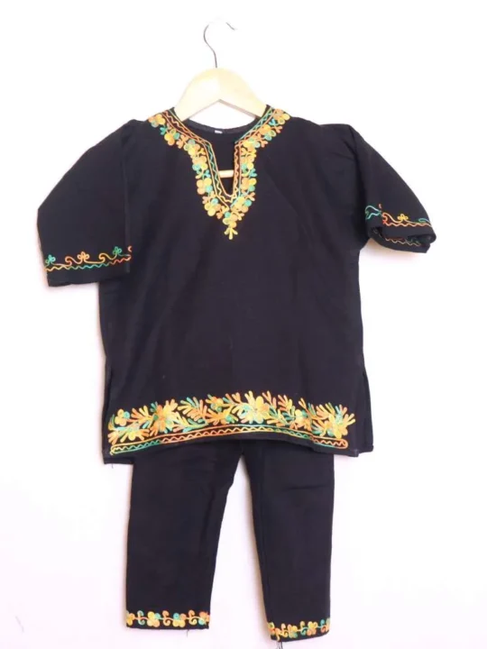 Elegant Black Cashmilon Kids Pheran Set with Aari Designs - Wazir Bagh Collection (1-2 years)