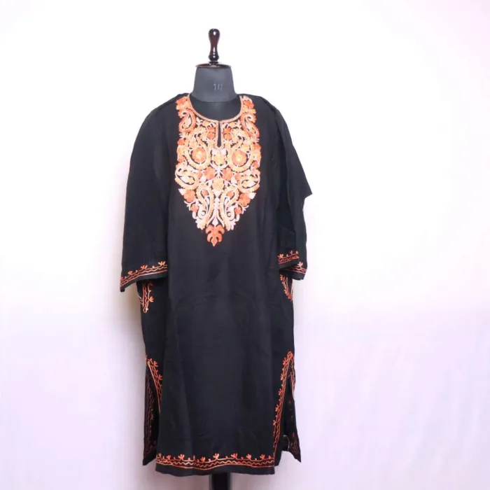 Graceful Aari Embroidered Black Cashmilon Pheran - Badamweer Collection - Image 2