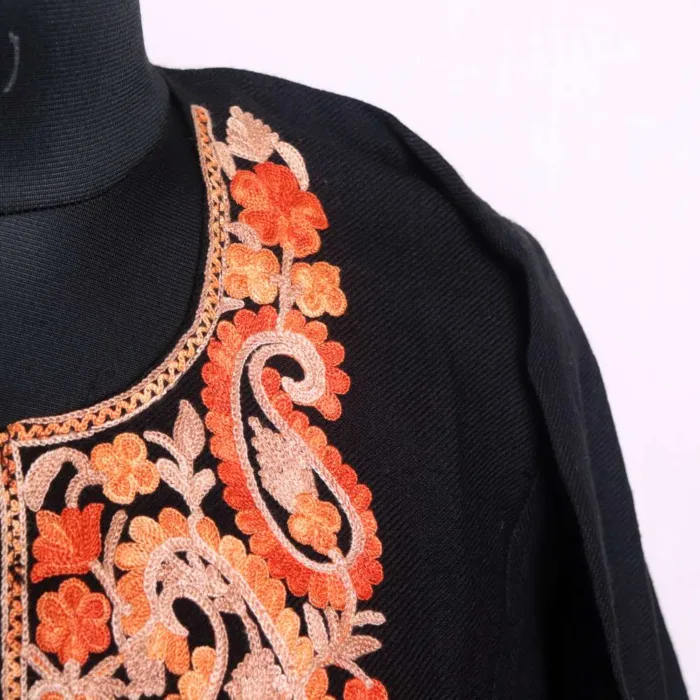 Graceful Aari Embroidered Black Cashmilon Pheran - Badamweer Collection - Image 3