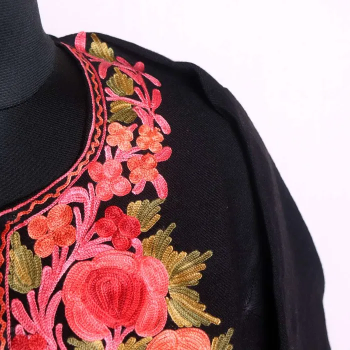 Black Cashmilon Pheran with Elegant Aari Work | Baghi-Mehtab Collection - Image 3