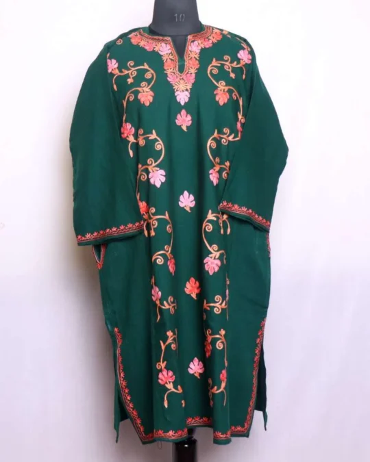 Beautiful Chinari Designer Ze Lakeer Dark Green Pheran in Cashmilon - Wazir Bagh Collection