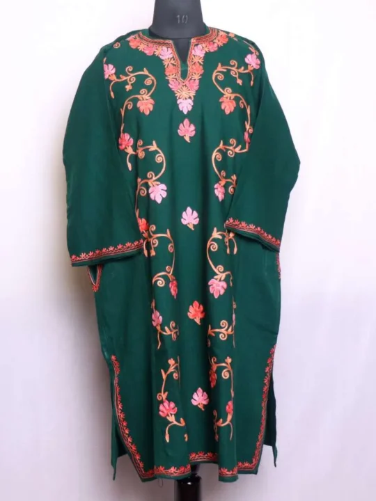 Beautiful Chinari Designer Ze Lakeer Dark Green Pheran in Cashmilon - Wazir Bagh Collection