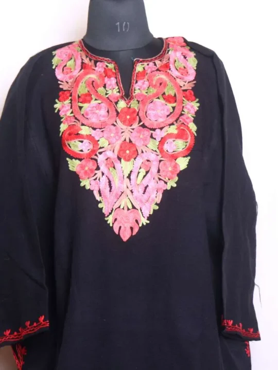 Beautiful Black Aari Worked Pheran Crafted in Cashmilon - Baghmehtab Collection