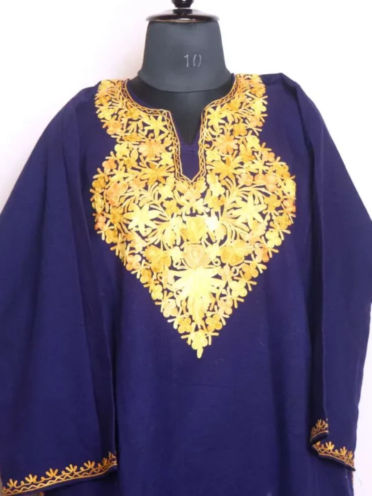 Cozy and Stylish Dark Blue Cashmilon Pheran with Aari Embroidery - Baghmehtab Collection