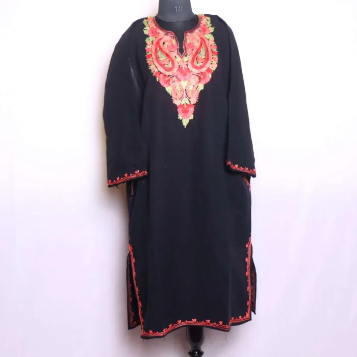 Stylish Black Winter Wear Pheran in Cashmilon with Aari Embroidery - Baghmehtab Collection - Image 2