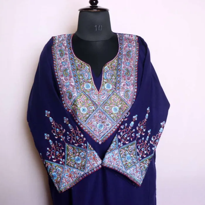 Elegant Blue Needlework Pheran | Phiran in Soft Cashmilon Fabric - Badamweer Collection