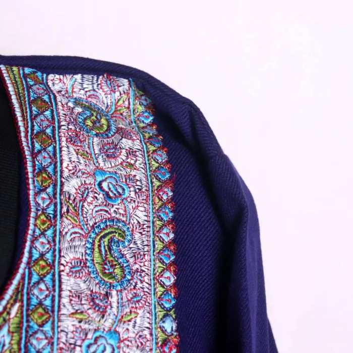 Dark Blue Needlework Pheran | Phiran in Cashmilon Fabric - Badamweer Collection - Image 3