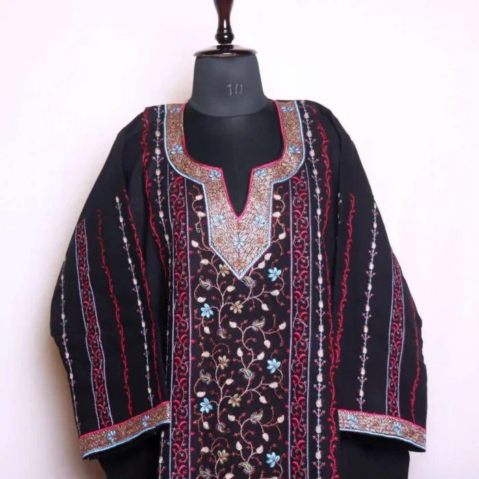 Black Cashmilon All-Over Needleworked Loose Pheran | Phiran for Everyday Elegance - Badamweer Collection - Image 2