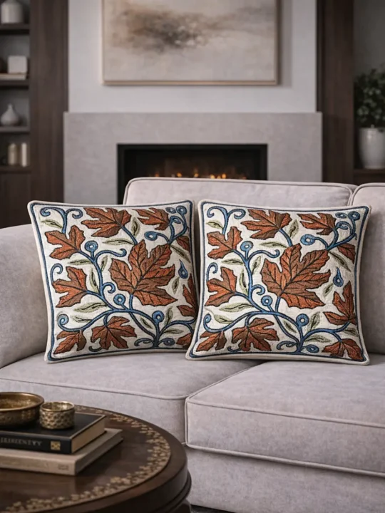 Brown Chinari Chain Stitch Cushion Cover 16*16 | Set of 2 | Barzul Collection