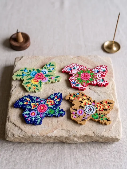 Paper Mache Kashmir Design Fridge Magnet | Kashmiri Souvenir | Set of 2