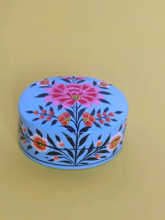 Sky Blue Handcrafted Small Paper Machie Box with Floral Art