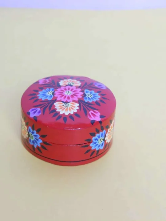 Red Miniature Paper Machie Box with Vibrant Hand-Painted Design