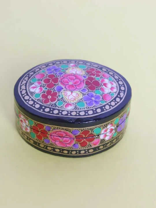 Decorative Small Paper Machie Box with Intricate Floral Patterns
