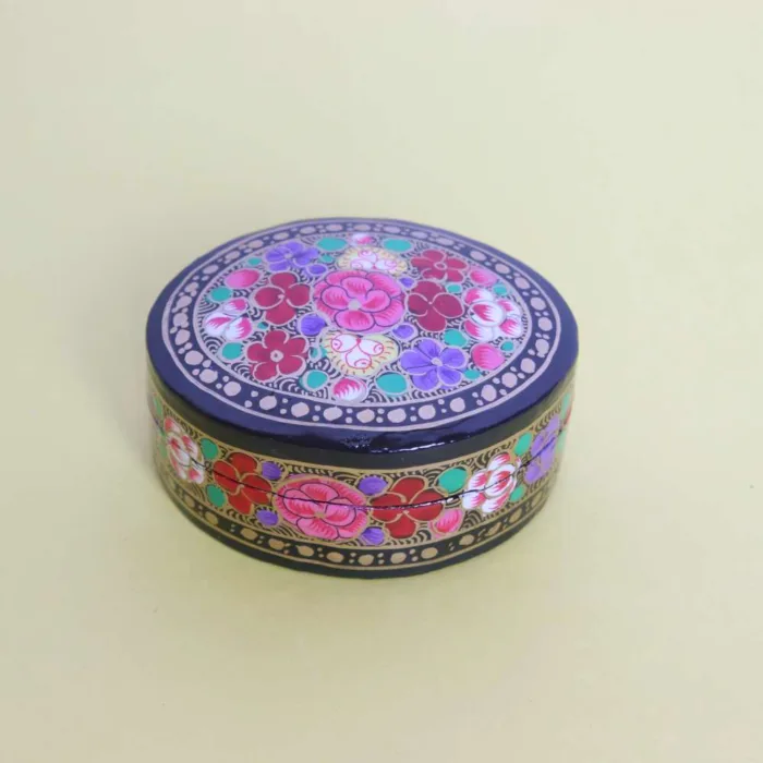 Decorative Small Paper Machie Box with Intricate Floral Patterns