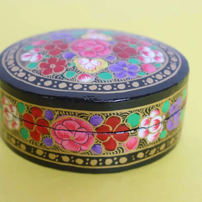 Decorative Small Paper Machie Box with Intricate Floral Patterns - Image 2