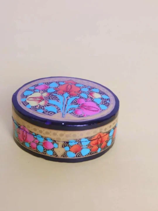 Artistic Black Small Paper Machie Box with Traditional Motifs