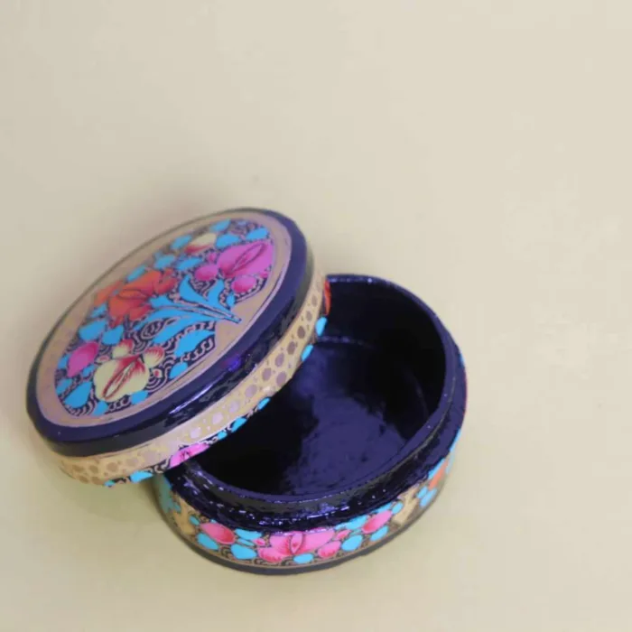 Artistic Black Small Paper Machie Box with Traditional Motifs - Image 3