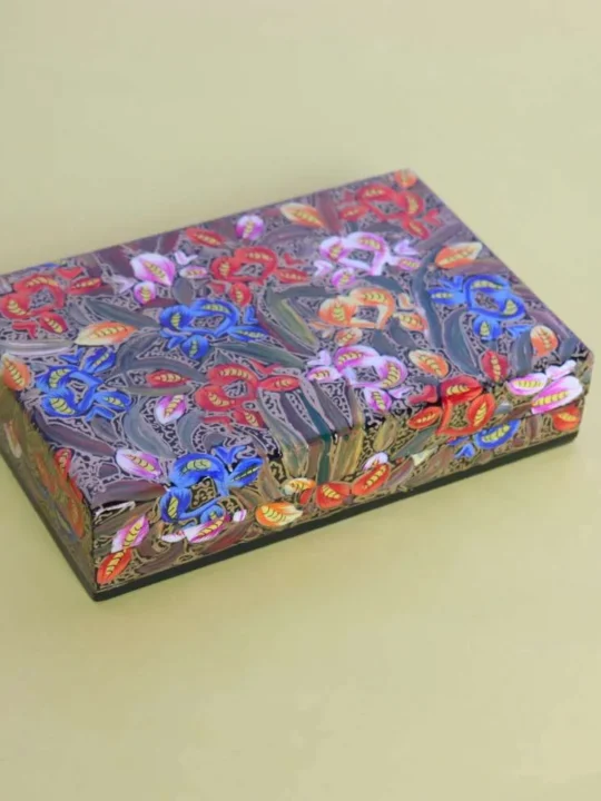 Elegant Multicolored Paper Machie Box with Hand-Painted Floral Motifs