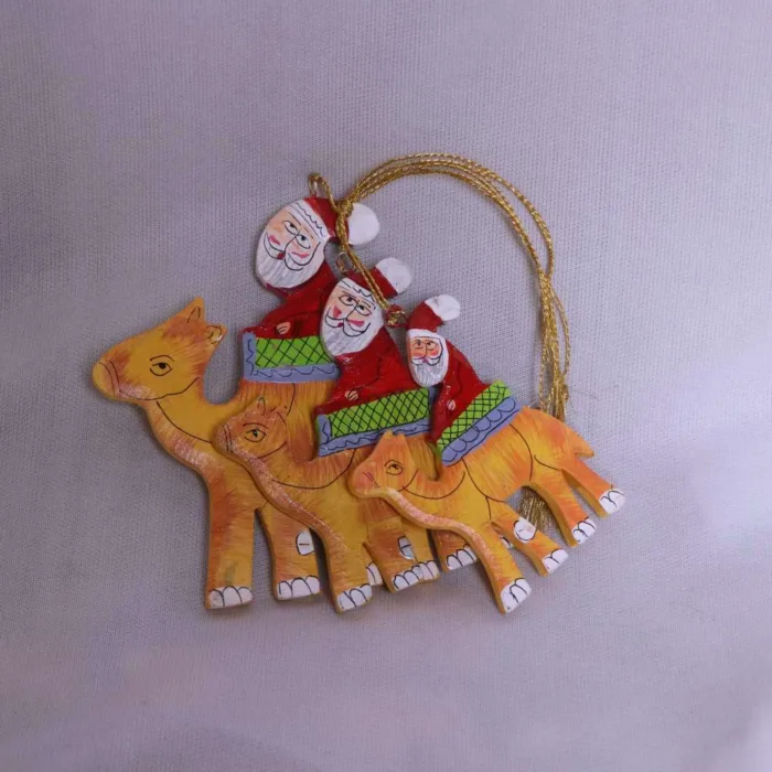 Kashmiri Paper Machie Santa on Camel | Unique Hanging Artwork