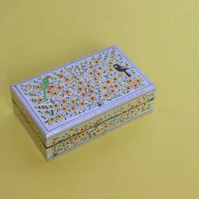 Handcrafted Beige Paper Machie Box with Detailed Patterns