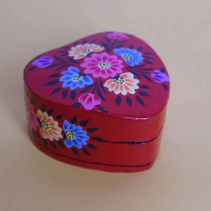 Red Unique Heart Shaped Mini Paper Machie Box with Elegant Detailing