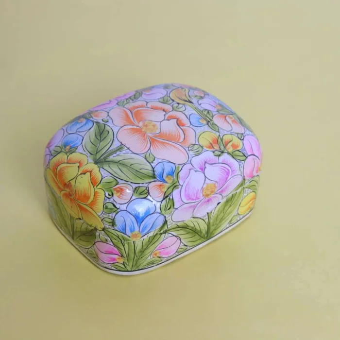 Intricately Painted Paper Beige Machie Box for Gifting