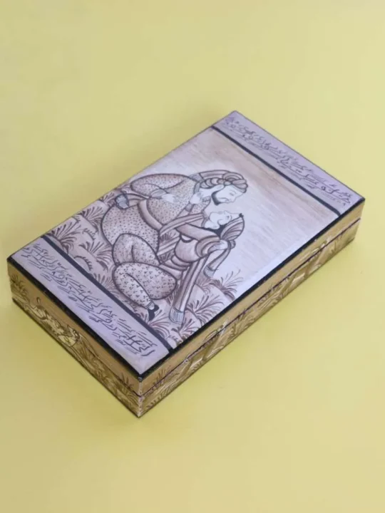 Light Brown Mughal Darbar Paper Machie Box with Artistic Raja-Rani Designing