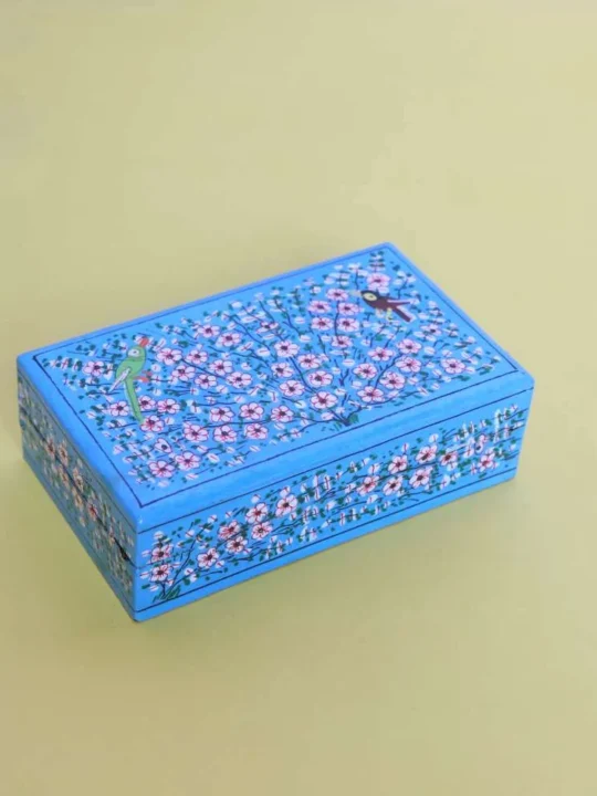 Elegant Sky Blue Paper Machie Box for Storage and Decor