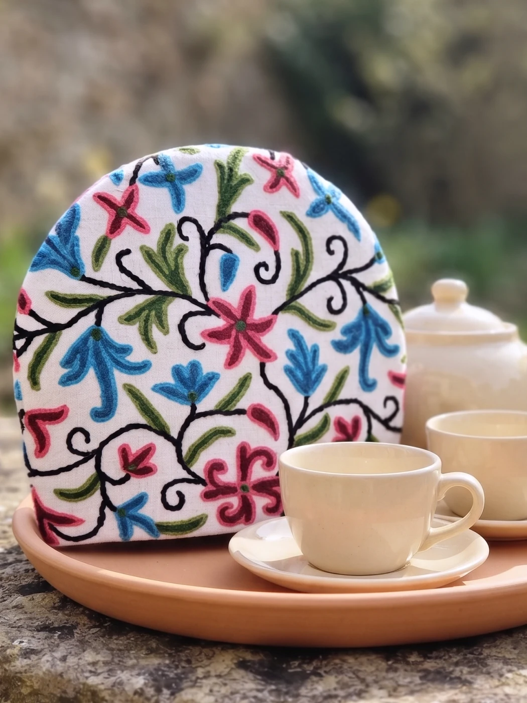 Kashmiri Tea Cozy With Hand Crewel Embroidery | Floral Baghat