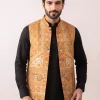 Mustard TreKoon Kani Men's Waist Coat | Nehru Jacket - Sonwar Collection