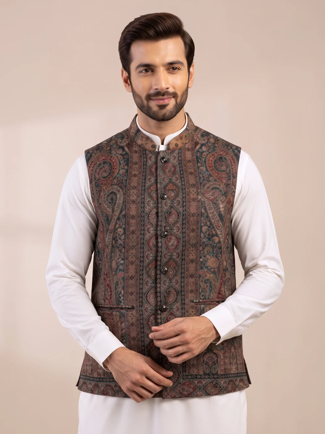 Side Ze Paisely Stylish Kani Men's Waist Coat | Nehru Jacket - Sonwar Collection