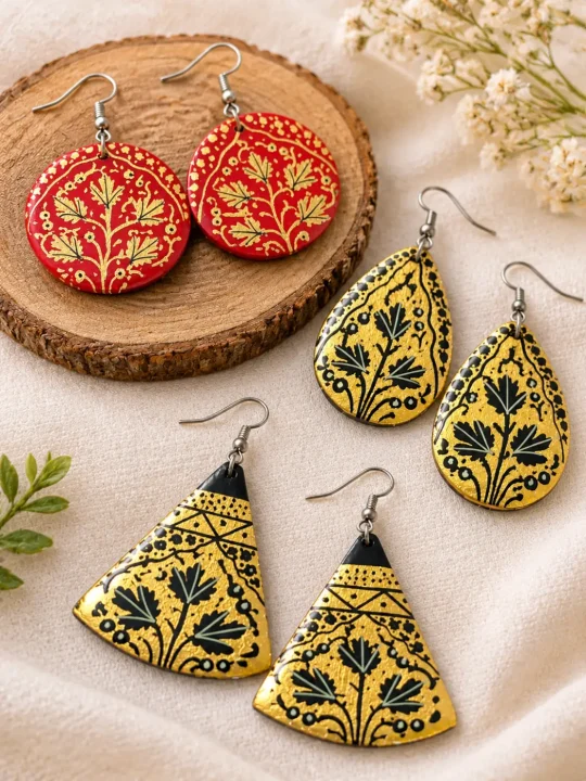 Kashmiri Unique Paper Mache Earrings - Set of 3 Pairs