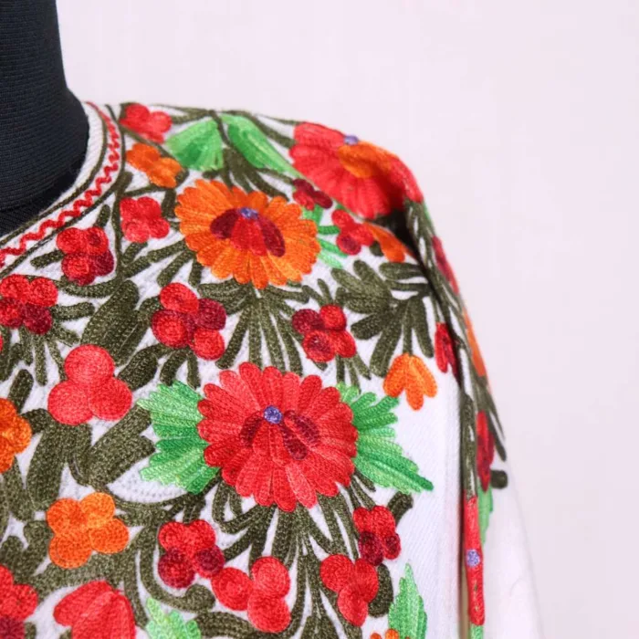 Beautiful Off-White Cashmilon Pheran with Front-Back Aari Embroidery - Wazeer Bagh Collection - Image 3