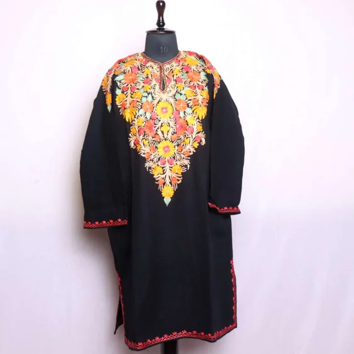 Black Front-Back Aari Embroidered Pheran in Cashmilon - Wazeer Bagh Collection - Image 2