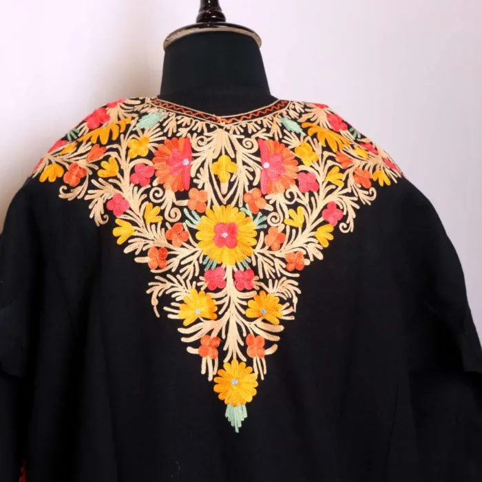 Black Front-Back Aari Embroidered Pheran in Cashmilon - Wazeer Bagh Collection - Image 4