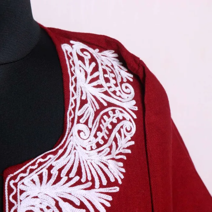 Beautiful Damaan Aari Embroidery Maroon Loose Pheran in Cozy Cashmilon Fabric - Baghimehtab collection - Image 3