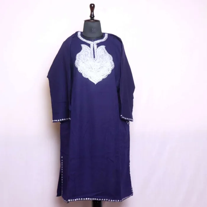 Navy Blue Cashmilon Tilla Embroidered Pheran | Feran | Phiran - Badamweer collection - Image 2