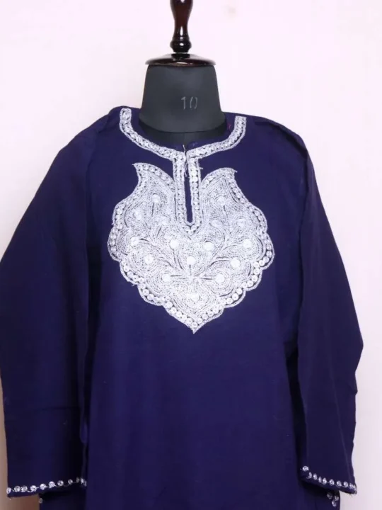 Navy Blue Cashmilon Tilla Embroidered Pheran | Feran | Phiran - Badamweer collection