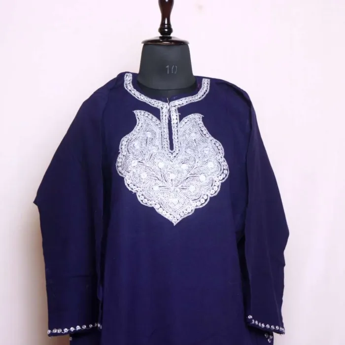 Navy Blue Cashmilon Tilla Embroidered Pheran | Feran | Phiran - Badamweer collection