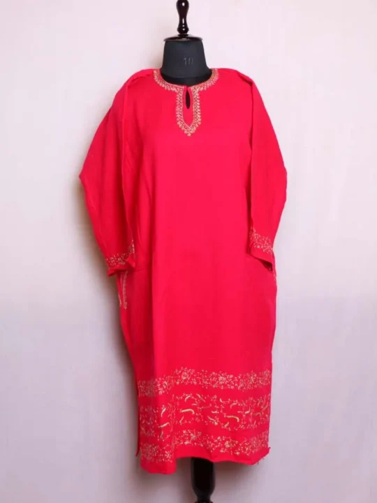 Hot Pink Kashmiri Needlework Pheran in Cashmilon - Saidakadal Collection
