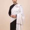 Pathan Safed Kashmiri Mens Traditional Hashidar Shawl/Dussa with Hand Sozni Embroidery