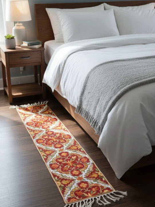 Elegant Hand Chain Stitch Runner For Table | Bedside(5x1ft)