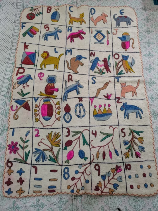 Handcrafted Wool Namda Rug with Timeless Aari Embroidery in Kids ABC Nursery Detailing (6x4 ft)