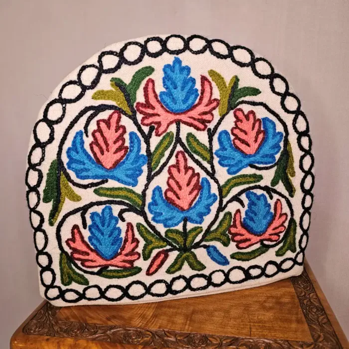 Kashmiri Tea Cozy With Hand Crewel Leaf Motif Embroidery | Lal Chowk