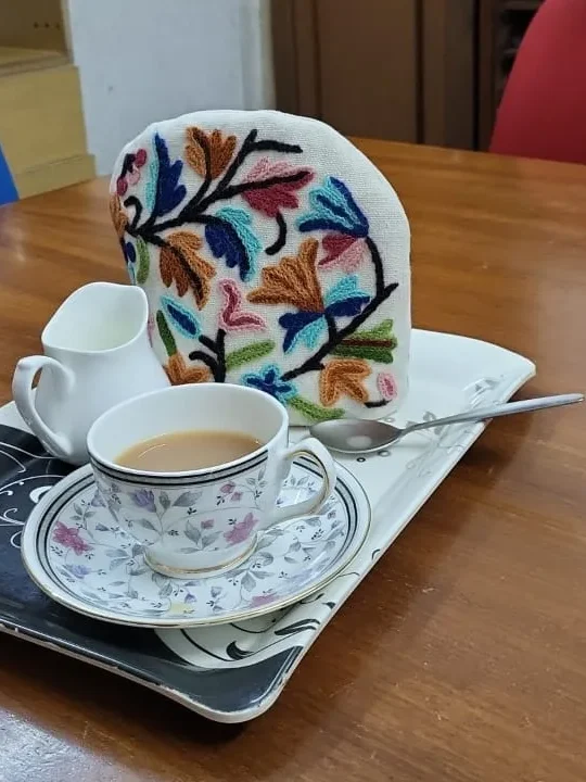 Floral Kashmiri Tea Cozy With Hand Crewel Embroidery | Small Size