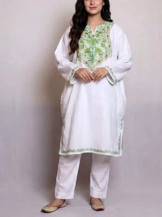 White Aari and Zari Cashmilon Pheran | Phiran - Sonwari Collection [52.5, 41]