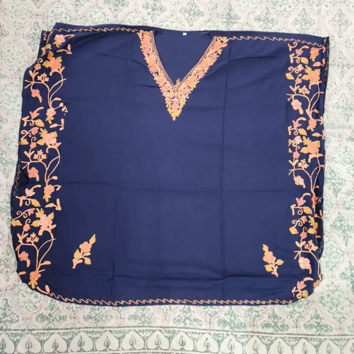 Kashmiri Side Panel Dark Blue Kaftan Set in Summer Cool Fabric - Nowhatta Collection - Image 2